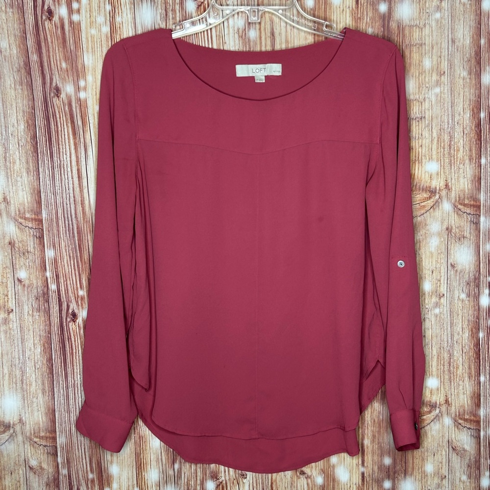 Loft Blouse Size Medium Petite Mauve or Dusty Rose. long Sleeve